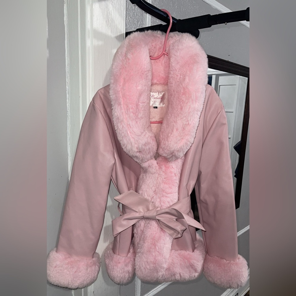SOLD! Light Pink Faux Fur Leather Jacket